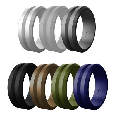 China TRENDY Brushed Top Middle Engraved Line Groove Silicone Rubber Wedding Sports Ring Engagement Bands Men for sale