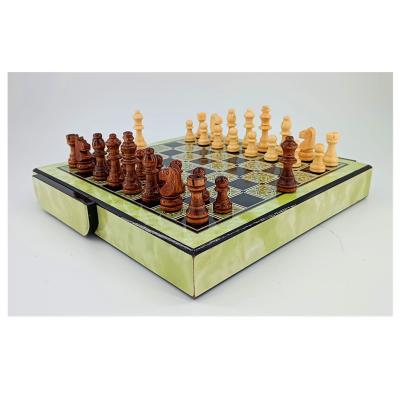 China Eco-friendly Vintage Material Strategy Schach Chess Board International Chess Staunton Sets Luxury Wooden Board Game Drawer Boxes Set for sale