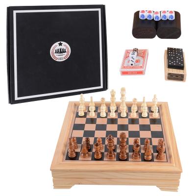 China Eco-friendly Material Strategy Dominoes Game Cards Poker Carves Chess Board Chess Backgammon Checkers Cribbage Board Game Set Storage Box for sale