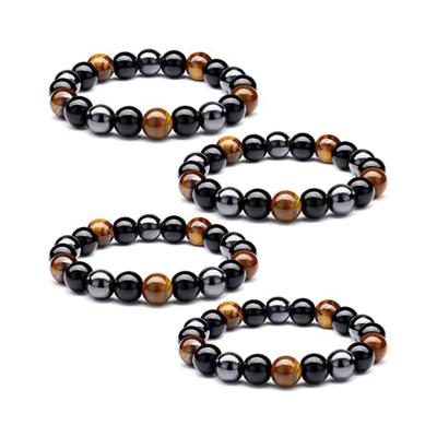 China Natural Black Obsidian Hematite Howlite Reiki Good Luck Men Tiger Eye Bead Stone Bracelet Spiritual Elastic Crystal Healing FASHIONABLE for sale