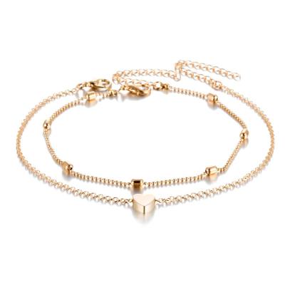 China Fashion Layered Anklet Chain Adjustable Heart Women Beach Layered Anklets For Girls Gold Alloy Foot Chain Teen Jewelry for sale