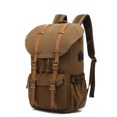 China With USB factory wholesale canvas backpack USB interface backpack large capacity vintage travel outdoor multifunction backpack for sale