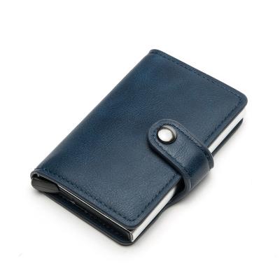 China Fashion RFID Credit Card Holder Wallet Genuine Leather Aluminum Airtag Wallet Pop Up Credit Card Holder Wallet For Women Men Case Holder for sale