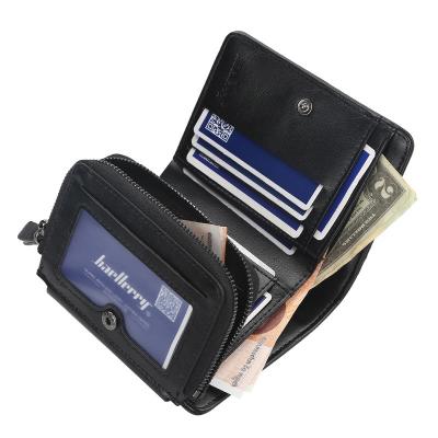 China Wholesale Fashion Triple Leather Men's Purse Wallets Buckle Zipper Coin Pocket Wallet Rfid Blocking Slim Black Card Holder Wallets for sale