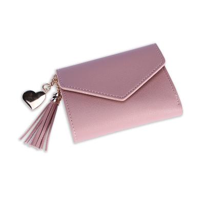 China Wholesale Fashion Minimalist Shorts Small Mini Cute Slim Leather Wallets Cheap For Woman Ladies Girls Elegant Purses Thin Tassel for sale