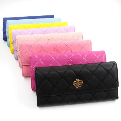 China Fashion Latest Metal Wholesale Crown Long Ladies Large Purse Female Leather Card Holder Clutch Wallet Bag For Women for sale