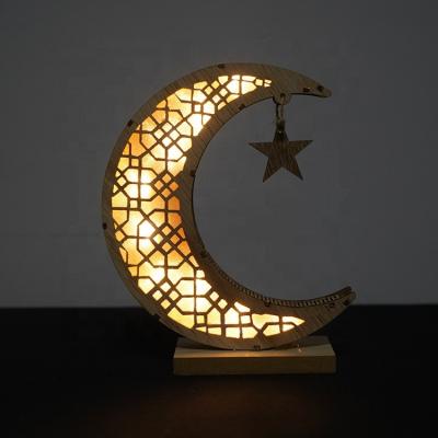 China Moon Wood Opens Handwork Decoration Ramadan Gift Hot Selling Amazon Wooden Muslim Custom Pattern Decoration Battery Operated for sale