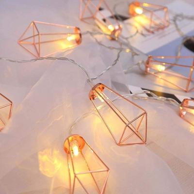 China Rose Gold Geometric Metal Holiday Decorative String Light Metal Battery Power Led Fairy String Lights For Christmas Garland for sale