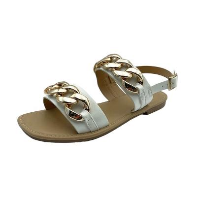 China Newest Fashion Trend Fashion Flat Bottom Summer Sandals LOW MOQ Ladies Sandals For Women Sandals With Shiny Metal Rings for sale