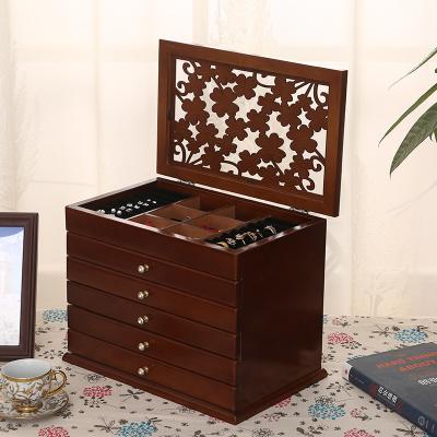 China Solid Wood Folder/Booking Rectangle Jewelry Box Earrings Box Organizer with Cosmetic Mirror for sale