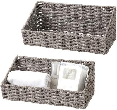 China Viable Pantry Wicker Storage For Bathroome Wall Mount Basket With Decorative Hook Baskets To Organize Small Woven Baskets For Shelf for sale