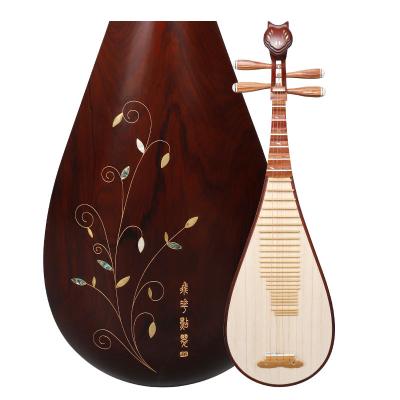 China Sour Branch Lehai Musical Instrument Flying Flower Point Green Wooden Shell Carving Aoshi Sandalwood Yellow Sour Branch Lute Wooden Pipa 914fh for sale