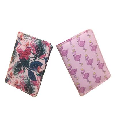 China Fashion Girl's Pink Print in Flower and Flamingo Passport Cover Credit Card Holders for sale