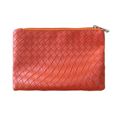 China Sale Classical Style Whole Style Woven PU Material Cosmetic Bag Cosmetic Pouch Orange Color Makeup Wash Pouch Waterproof Shockproof Dustproof For Women for sale