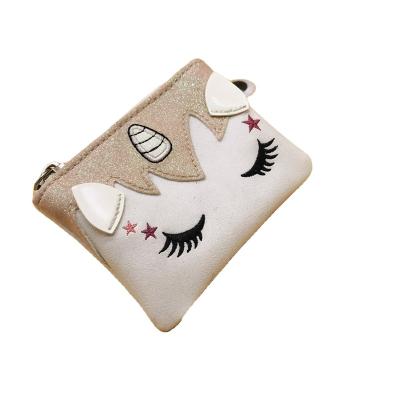 China Cheap Fashion Girl's Saffiano PU With Unicorn Print Embroidery Mini Flat Coin Bag, Mini Coin Pouch, Women Mini Makeup Bag Coin Pouch for sale