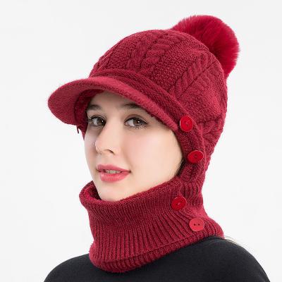 China European and American women's hat woolen scarf one-piece warm hat winter soft women's sweater knitted hat hearing protection for sale