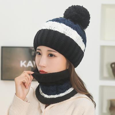 China Color Matching Two-piece Women Beanie Hat Logo Ladies Knitted Hat Outdoor Fashion Soft Wholesale Custom Hat Wool for sale