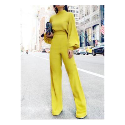 China W2462 Breathable Women's Wide Leg Two Piece Set Leg Pants And Tops Autumn Casual Elegant Turtleneck Crop Outfit for sale