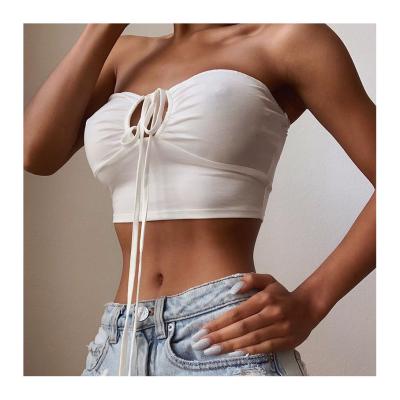 China W0432 Viable Women Crop Cami Vest Top Spaghetti Strap Camis Sleeveless Fails Solid Drawstring Crossover Camisole for sale