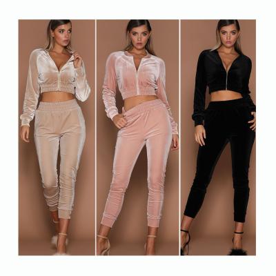 China W0258 Velvet Soft Home Suit Women's Long Sleeve Fitness Set Sportswear Set Breathable Two-Piece Tracksuit for sale