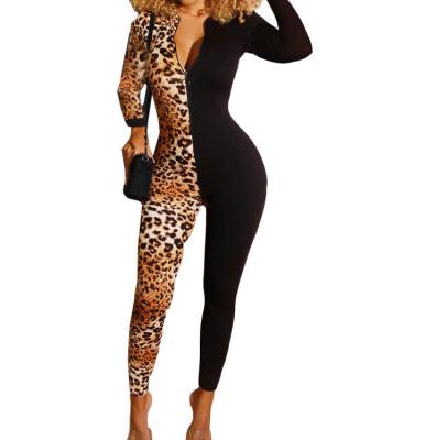 China W0890 Leopard Long Sleeve Rompers Ladies Streetwear Women Overalls Fashion Breathable Patchwork Jumpsuit Overalls for sale