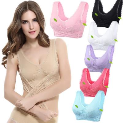 China Fashion Antibacterial New Front Cross Side Buckle Push Up Underwear Girl Lace Sports Bra Fitness Yoga Running Shockproof Vest BRA009 for sale