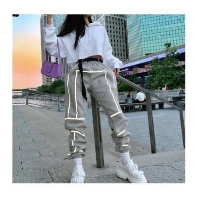 China W0553 2020 QUICK DRY New Street Wear Women's Long Sports Track Pants Reflective Brand Close Foot Cargo Pants Reflective Casual Pants for sale