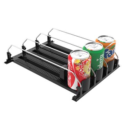 China Supermarket Adjustable Fridge Box Beverage Water Starter Roller Spring Sliding Tray Bottle Shelf Pusher System for sale