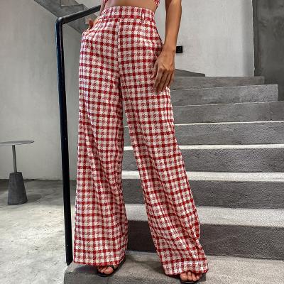 China Crazy Weixin Women's Clothing Anti-wrinkle double panties back zipper back gingham wide leg pants for sale