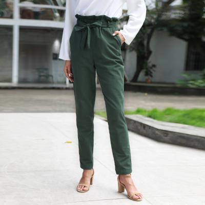 China Others Dropshipping Bud Tie Bowknot High Waist Pants Pure Color Pocket Casual Pants for sale