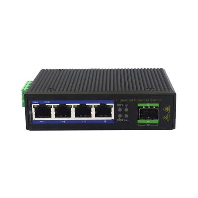 China Uncontrollable Outdoor 4 Port POE Ethernet Over Port 5 PoE Fiber Industrial Network Switch for sale