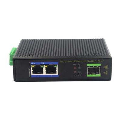 China Unmanaged Industrial Fiber Media Converter GE+ 1 Port Switch 2 RJ45 Network POE Gigabit Ethernet Fast Converter YHD12GP-SFP for sale