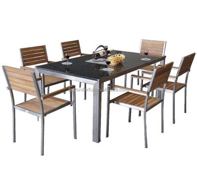 China Weather Furniture Outdoor Garden Furniture Stainless Steel Teak Dining Table Chair for sale