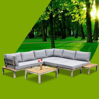 China Outdoor Wooden Deep Seating Sectional Living Room Sofa Set Stainless Steel Furniture Teak Collection Sectional Waterproof Cushion Sofa for sale