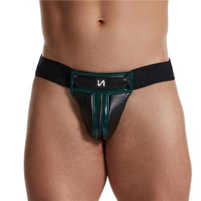 China Polyester & Men's Breathable Low-waist PU Leather Bottomless Sexy Thong Thongs Sexy Underwear G - String Gay Uomini Jockstraps for sale