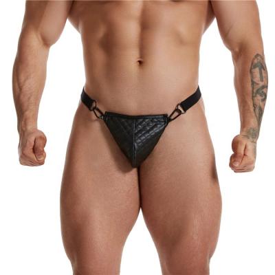 China High Quality Anti-Static Low Rise Leather Custom Men's Sexy G - String Thong Sex PU Thong Jockstraps Underwear For Gay for sale