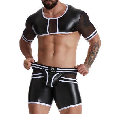 China Leather Faux Leather Boxer Briefs Sexy Lingerie Men's New PU Underwear Naughty Costumes Body Leather Male Tight Suit for sale