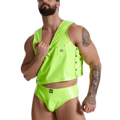 China Green Men's Sexy Costume Men's Cosplay Party Net Cavity Faux Leather Faux Leather Fluorescent PU Underwear for sale