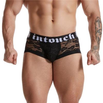 China Spandex & Polyester OEM Customized Design And Custom Logo Mens Lace Sexy Underwear Gay Boys Suits Black To Lace Transparent Mens Briefs And Boxers for sale