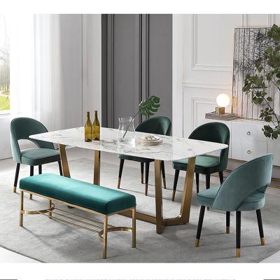 China New Design Modern Fashion Wholesall Calacatta White Euro 6 Chairs And Gold Black Marble Dining Table Set For Villa Hotel for sale