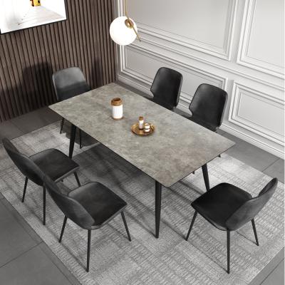 China 2021 Newest Design Modern Iron Furniture Luxury Italian Gray Marble Dining Table Set For Hotel Home Modern Rectangle Coffee Table for sale