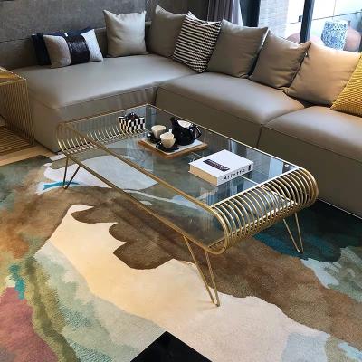 China 2021 New Design Nordic Modern Fashion Living Room Glass Tea Table Sets Iron Art Rectangular Coffee Table Gold Frame for sale