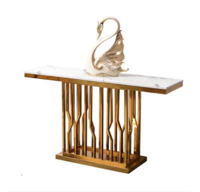 China Modern White Luxury Marble Top Decorative Outdoor Console Table Living Room Corner Corridor Hallway Gold Frame for sale