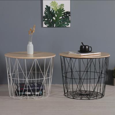 China Modern mini living room creative simple storage basket around office table coffee table hotel lobby multi-function wooden coffee table for sale