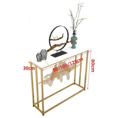 China 2021 modern newest morden style luxury wrought iron porch stone console table light nordic white sidetable for hotel lobby for sale