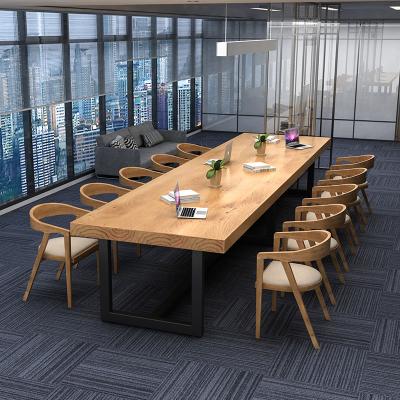 China 5cm-8cm Thick Whatproof Modern Solid Wood Long Work Desk Meeting Table Office Commercial Functional Dining Table for sale