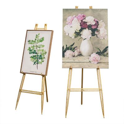 China Adjustable High Temperature Resistant Electrostatic High Temperature Resistant Frame Easel High Quality Electrostatic Adjustable Adult Metal Painting Picture Frame Floor Stand Display Rack Metal Wrought Iron Easel Gold for sale