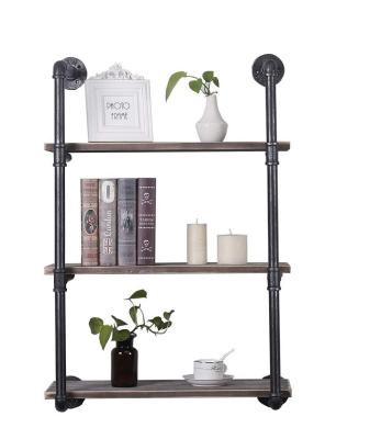 China Industrial Modern Floating Wall Shelf Antique Wall Mounted Wooden Display Rack With Metal Bracket Living Room Bathroom Storage Rack for sale