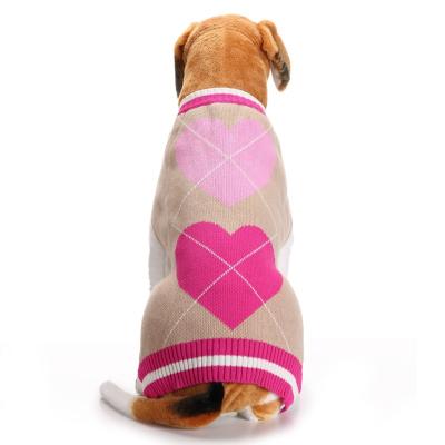 China Wholesale Sustainable Fashion Pet Apparel Winter Warm Dog Clothes Heart Knitted Dog Sweater for sale