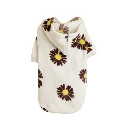 China Sustainable Wholesale Pet Clothes Puppy Apparel Sweater Warm Winter Daisy Print Dog Hoodie for sale